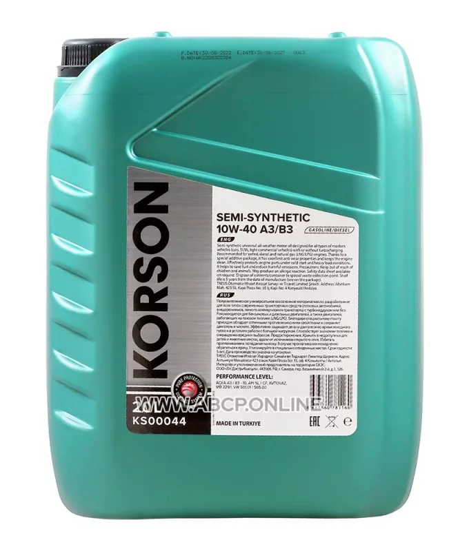 Мотор майы KORSON SEMI - SYNTHETIC 10W-40 A3/B3 20л
