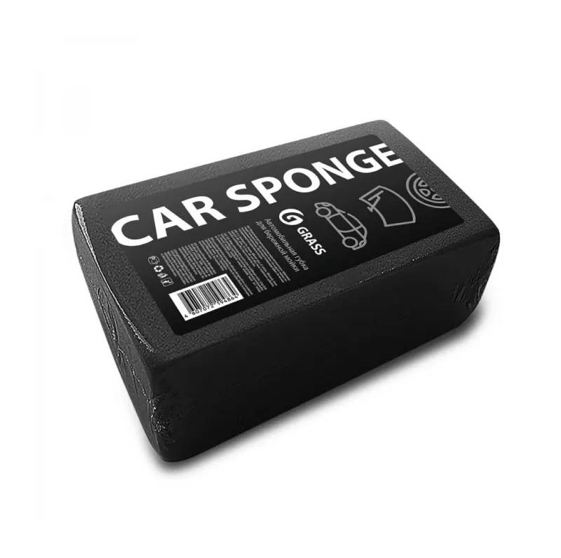 Губка автомобильная прямоугольная черная GRASS (индивид. упак.)