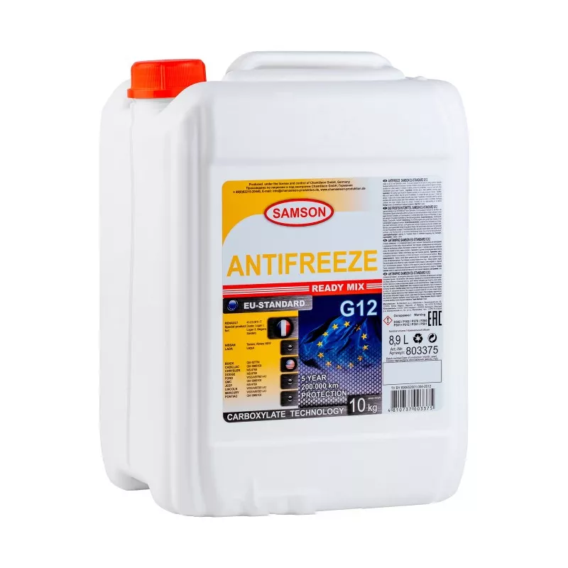Антифриз, готовый раствор EU-Standard G12 жёлтый -37°C, 10кг