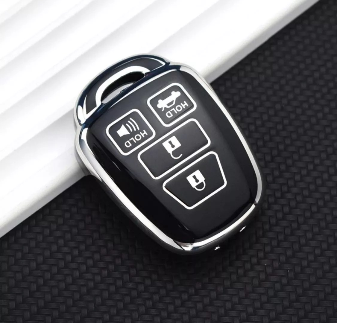 Чехол Чехол для ключей с 4 кнопками, брелок для Toyota Aqua Ractis Vitz RAV4 HiAce Land Cruiser 2010-2019 черный, серебристый