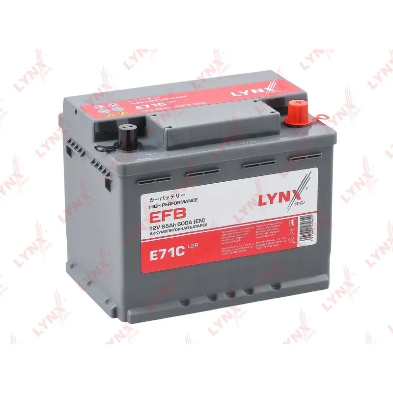 Аккумулятор EFB L2R, 65 Ah, 600 A, обратная, 242X175X190