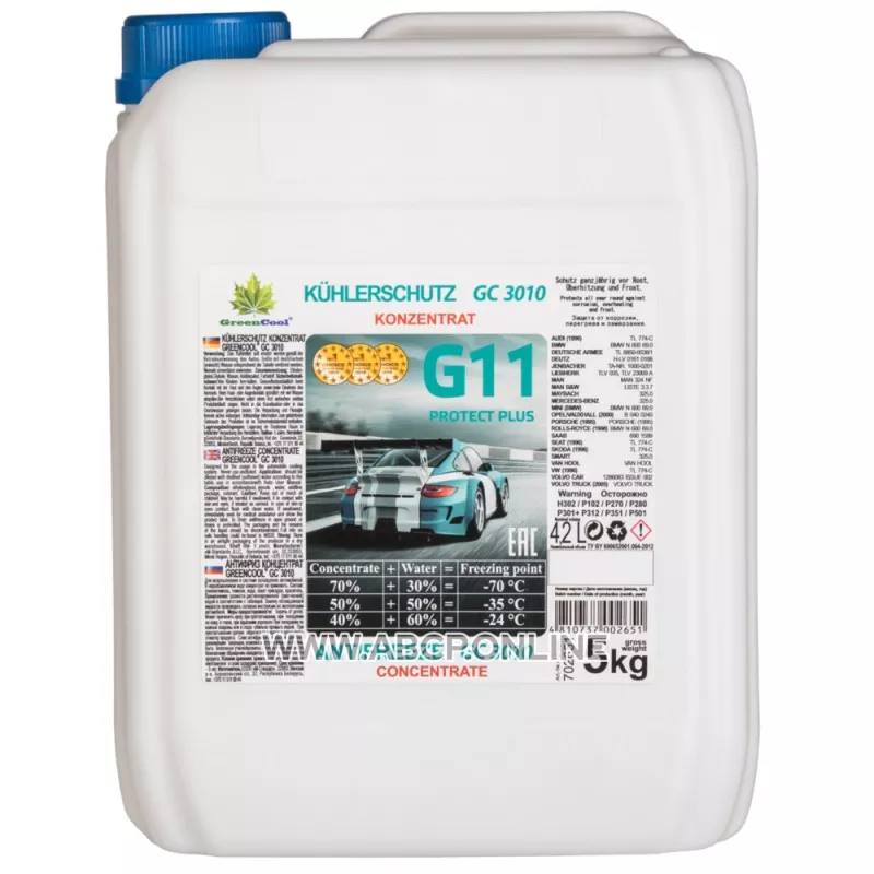 Антифриз концентрат GreenCool GС3010, 5 кг (70/30 до -70°С;50/50 до -35°С;40/60 до -24°С), сине-зеленый