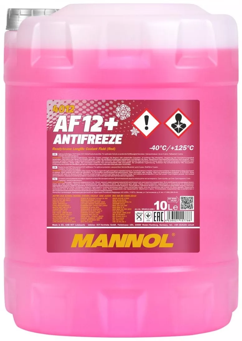 Антифриз Mannol 4012 AG12 қызыл (қызғылт) 10 л